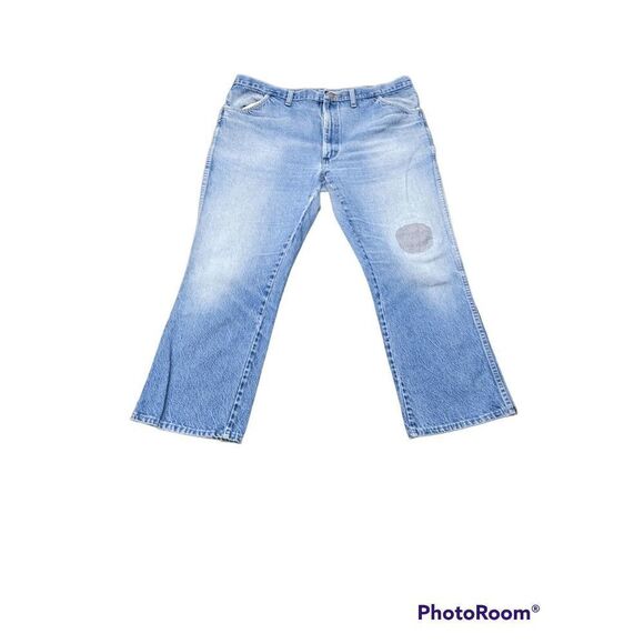 Rustler Mens 1970s Boot Cut Blue Jeans Medium Wash Denim Cotton USA 42x30 West - Picture 1 of 13